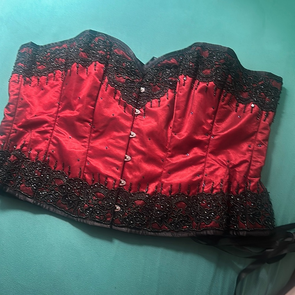 Dark red beaded corset